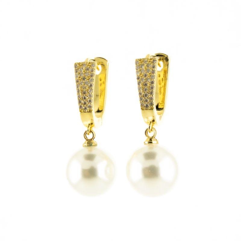 BRINCO ARGOLA OVAL CRAVEJADA COM PÊNDOLO DE PÉROLA