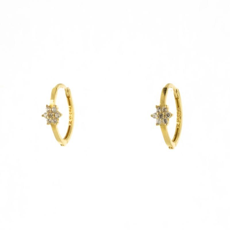 BRINCO ARGOLA OVAL DETALHE ROSA CRAVEJADA OURO 18K