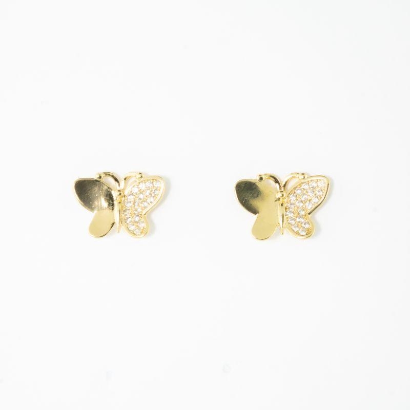 BRINCO BORBOLETA COM UMA ASA CRAVEJADA E A OUTRA LISA