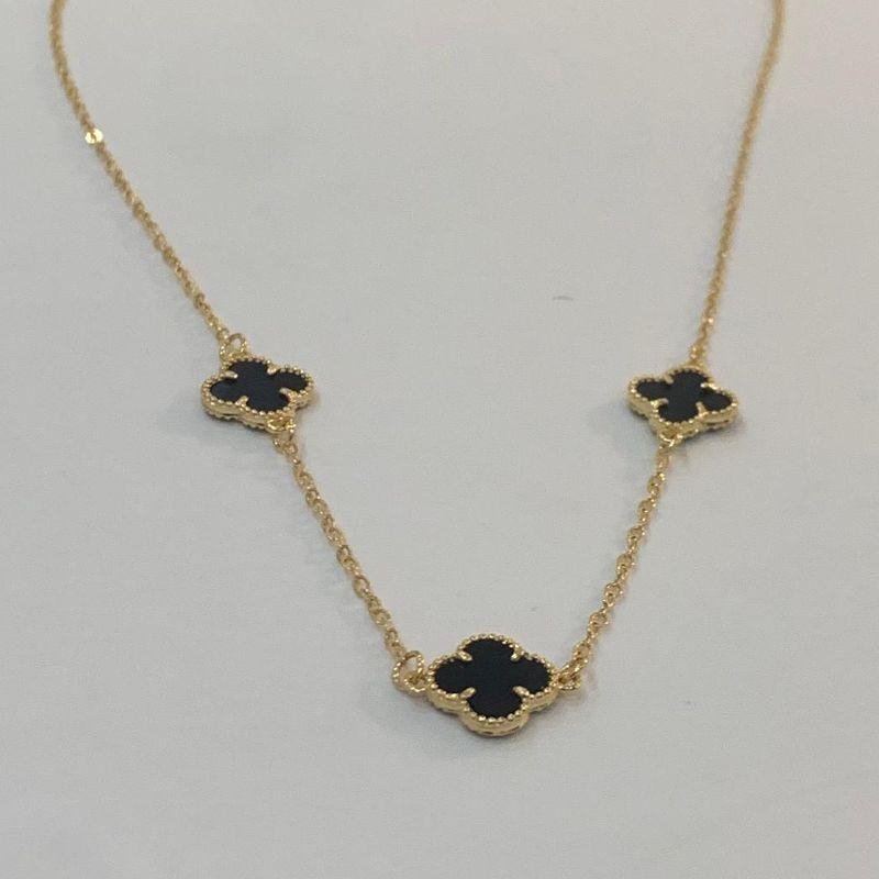 COLAR 3 TREVO ONIX NA PORTUGUESA  SEMIJOIA