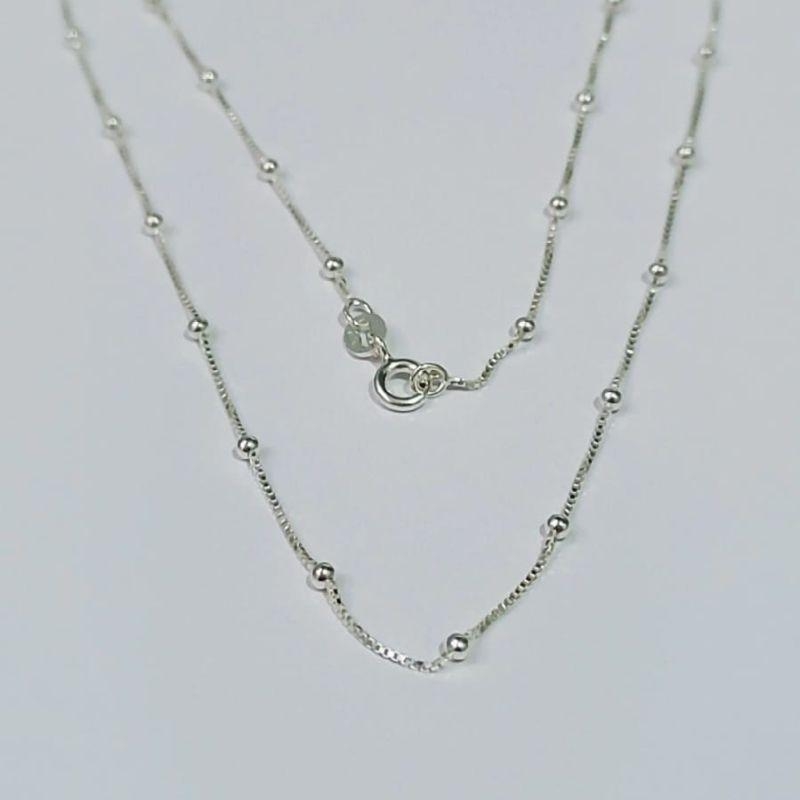COLAR BOLINHAS INTERCALADAS 45CM PRATA 925