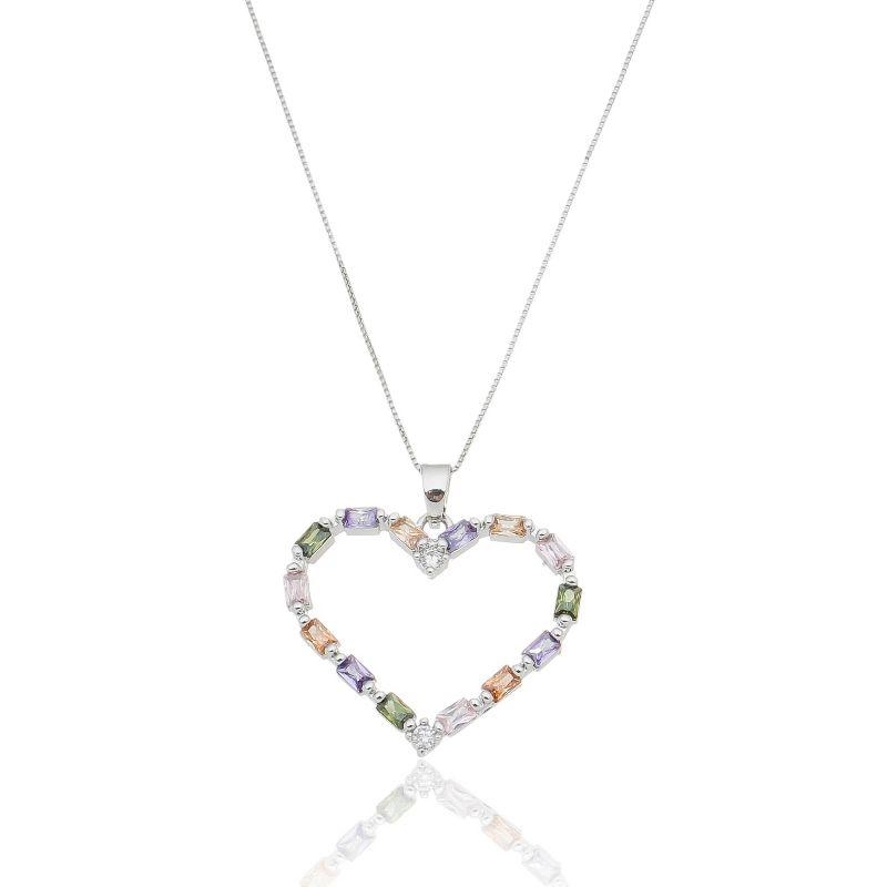 COLAR CORAÇÃO COLORFUL BANHADO OURO BRANCO