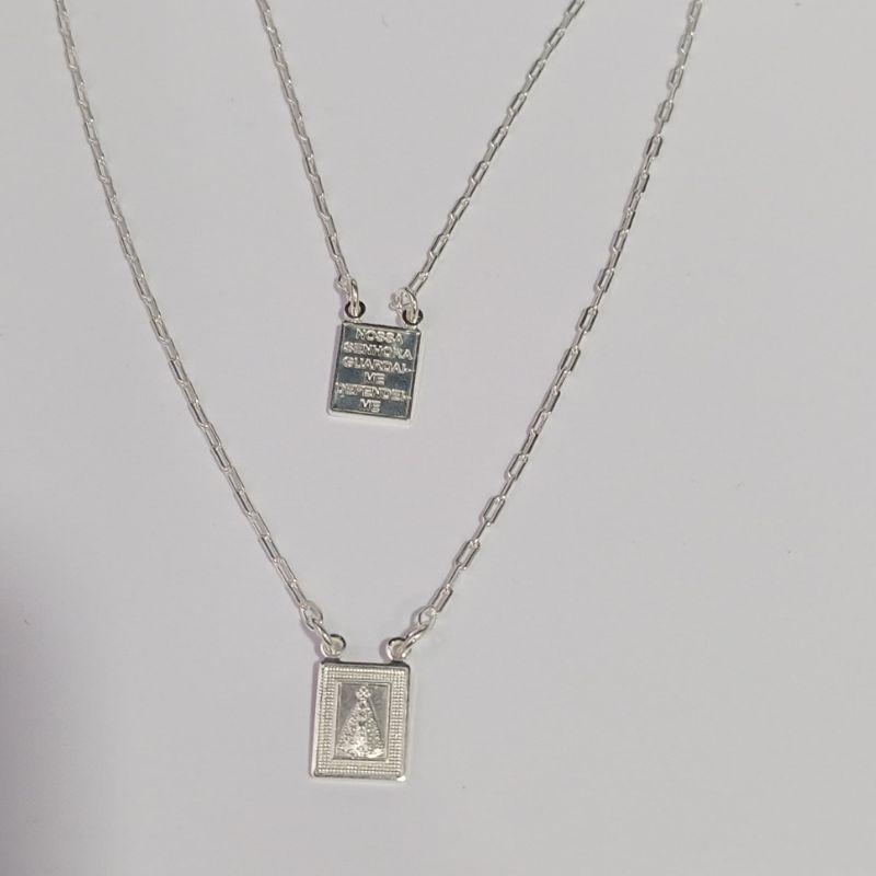 COLAR ESCAPULÁRIO NOSSA SENHORA BORDA RETA  60CM PRATA 925