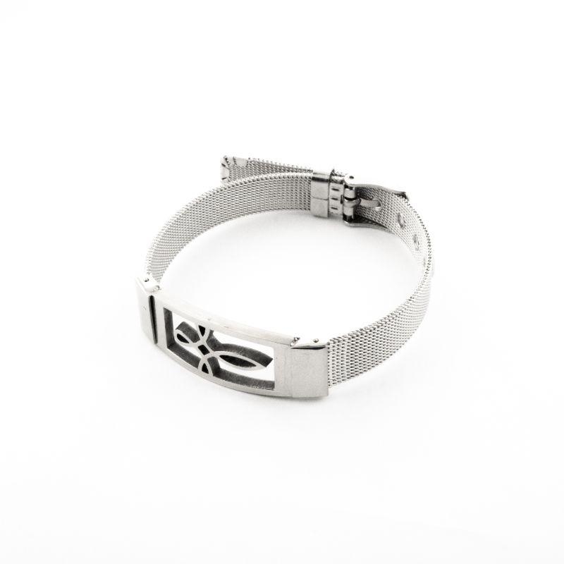 PULSEIRA MALHA DE AÇO CRUZ TRABALHADA ACO INOX
