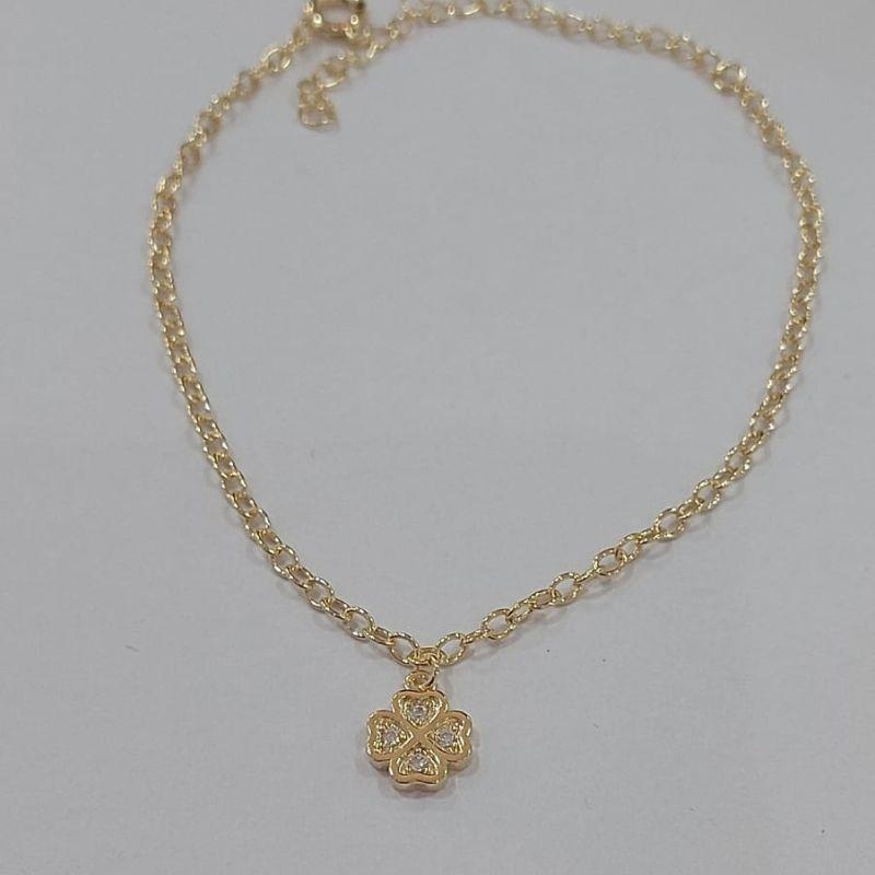 PULSEIRA TREVO DE 4 FOLHAS CRAVEJADO 17CM E 5CM DE EXTENSOR