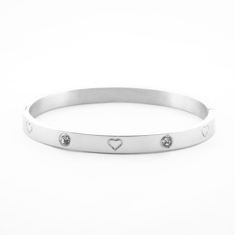 BRACELETE LOVE - CORAÇÕES / PONTO DE LUZ BANHADO NO OURO BRANCO