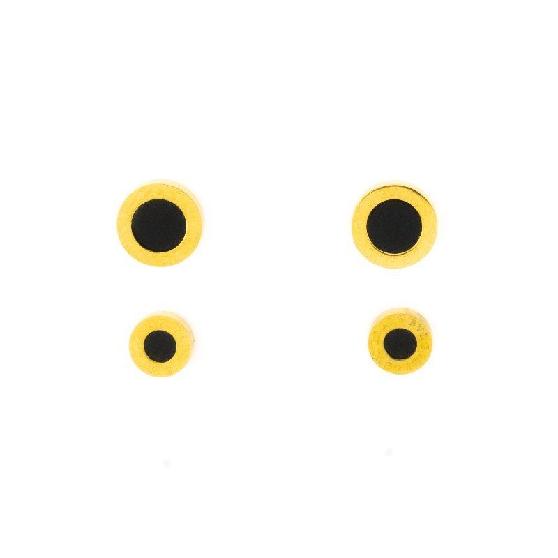 BRINCO BVLGARI  DUPLO ONIX BANHADO NO OURO AMARELO