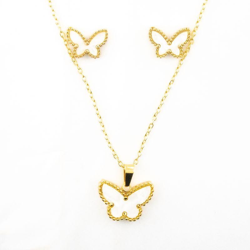 CONJUNTO BORBOLETA MADRE PÉROLA SEMIJOIA