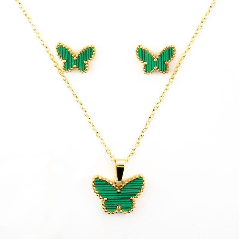 CONJUNTO BORBOLETA MALAQUITA SEMIJOIA
