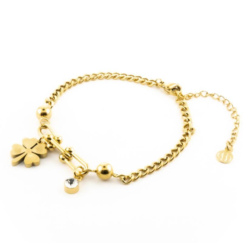 PULSEIRA TREVO E PONTO DE LUZ 17CM / 3CM  DE EXTENSOR SEMIJOIA