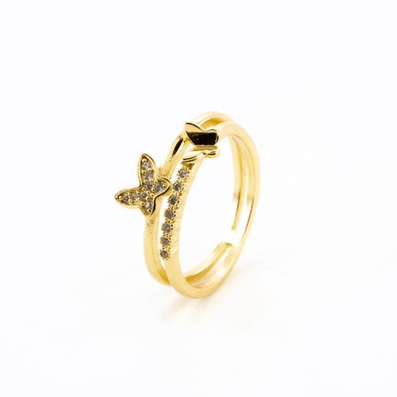 ANEL BORBOLETA COM DETALHE CRAVEJADO BANHADO NO OURO AMARELO