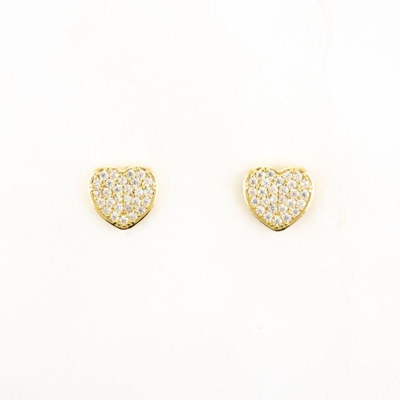 BRINCO CORAÇÃO CRAVEJADO TAMANHO M BANHADO NO OURO AMARELO
