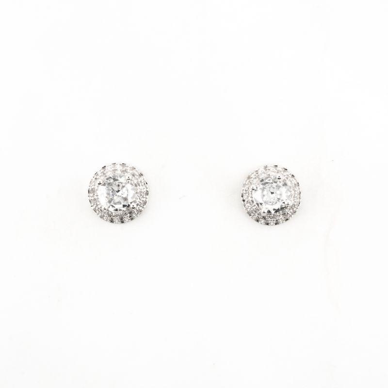 BRINCO PONTO DE LUZ REDONDO CRAVEJADO BANHADO NO OURO BRANCO