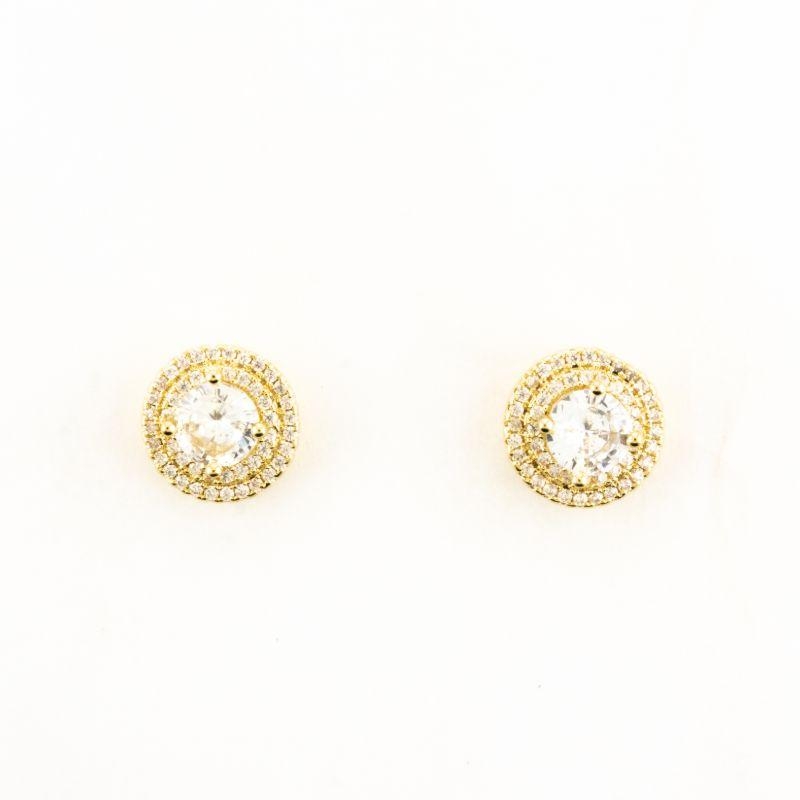 BRINCO PONTO LUZ REDONDO CRAVEJADO BANHADO OURO AMARELO