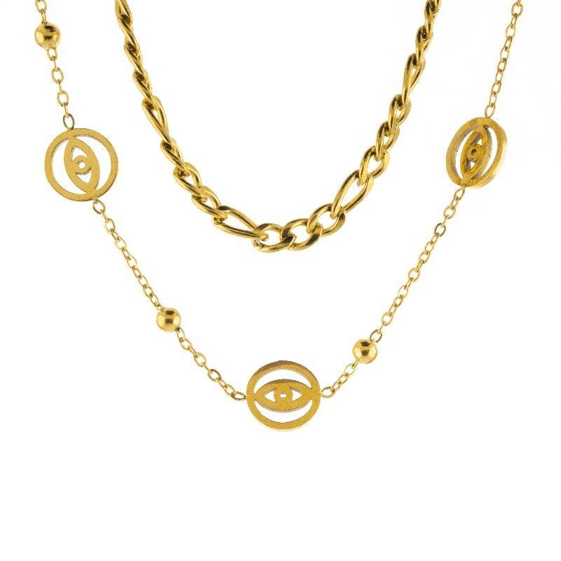 COLAR DUPLO OLHO GREGO/CORRENTE SEMIJOIA 45CM + EXTENSOR