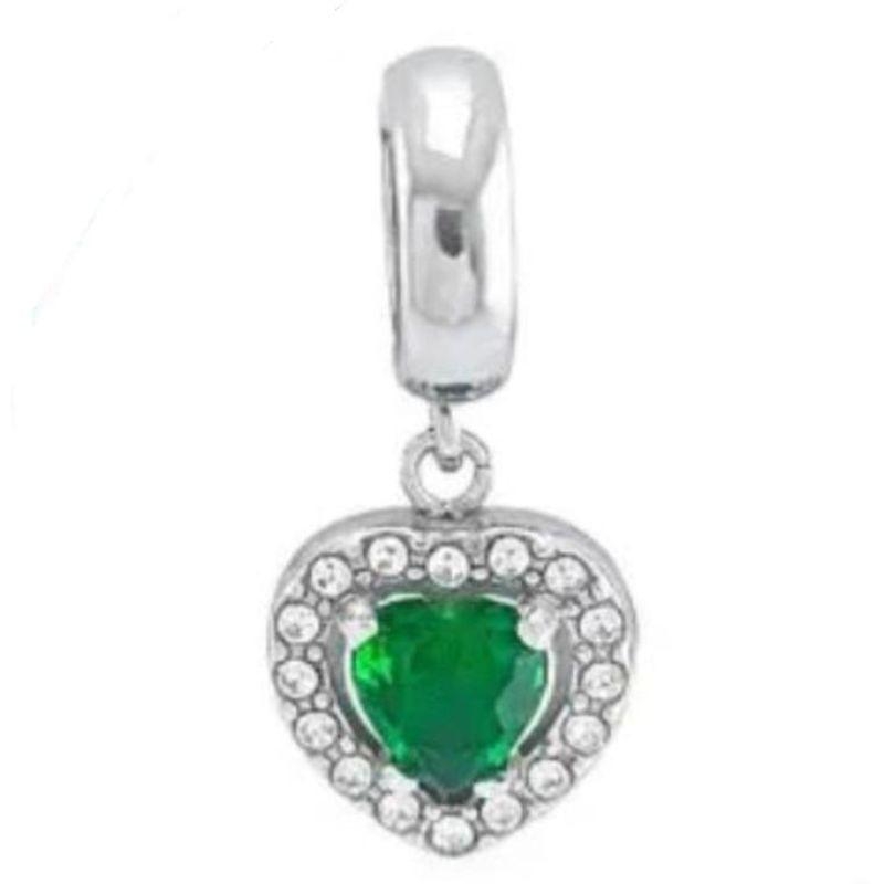 BERLOQUE PENDURICALHO CORACAO CRAVEJADO VERDE SEMI JOIA