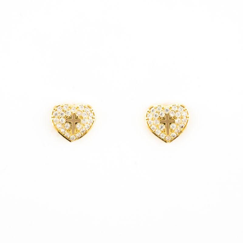 BRINCO CORAÇÃO CRAVEJADO COM CRUZ VAZADA