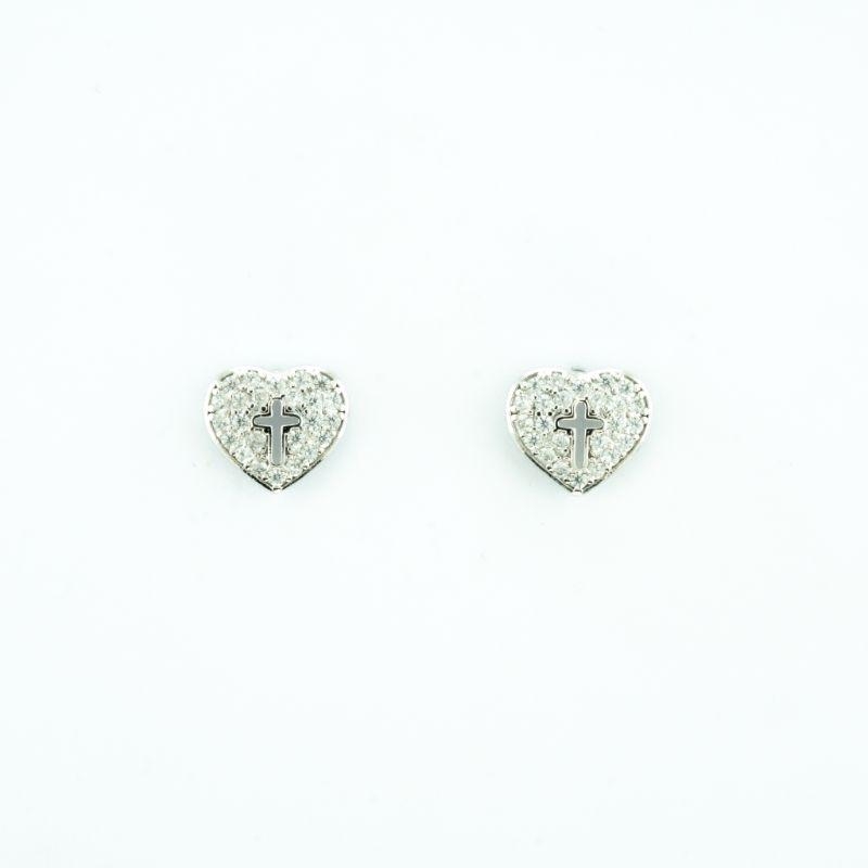 BRINCO CORAÇÃO CRAVEJADO COM CRUZ VAZADA