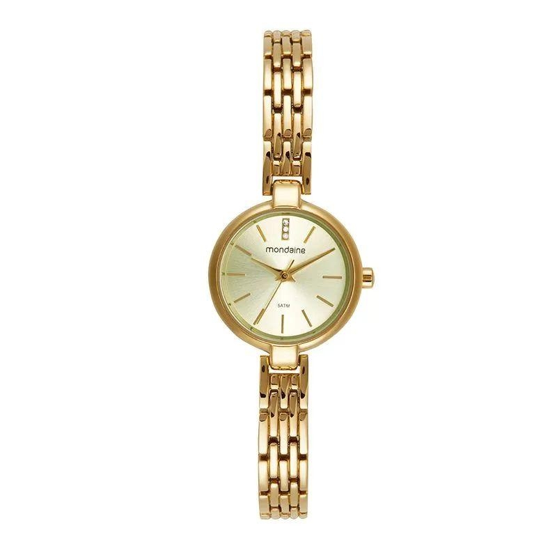 Relógio Feminino Clássico Cristais Dourado