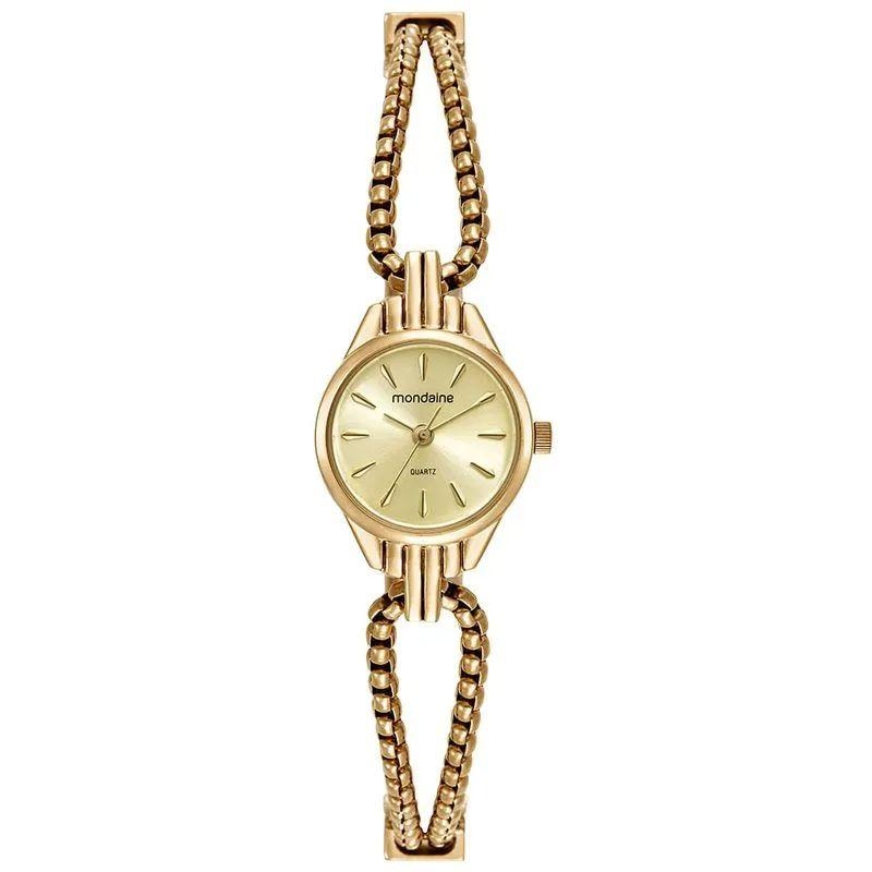 Relógio Feminino Mondaine Dourado Aço Redondo Champagne