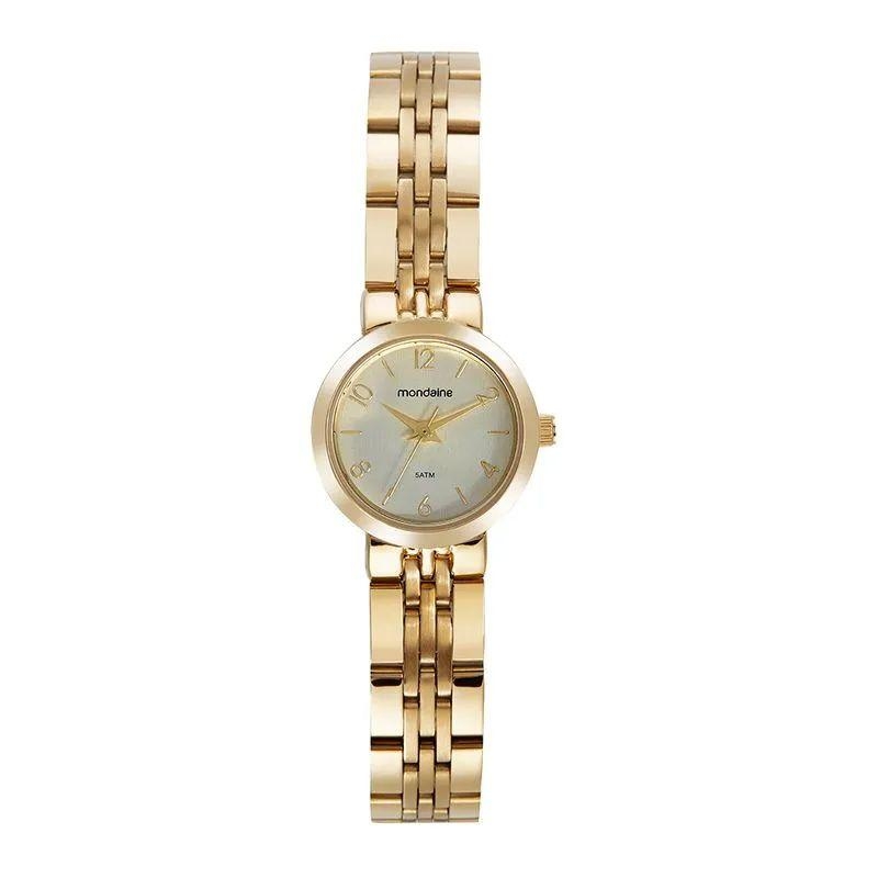 Relógio Feminino Visor Aço Escovado Dourado