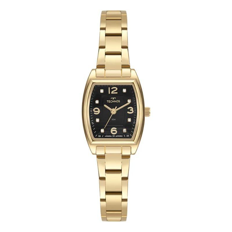 Relógio Technos Feminino Mini Dourado Fundo Preto