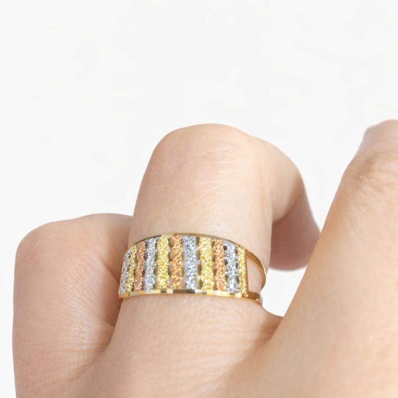 ANEL TRICOLOR DIAMANTADO OURO 18K