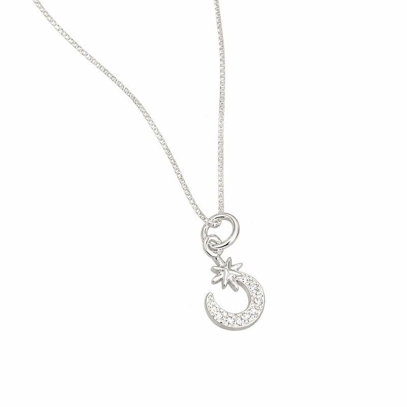 COLAR LUA/ESTRELA CRAVEJADA PRATA 925 - 40CM
