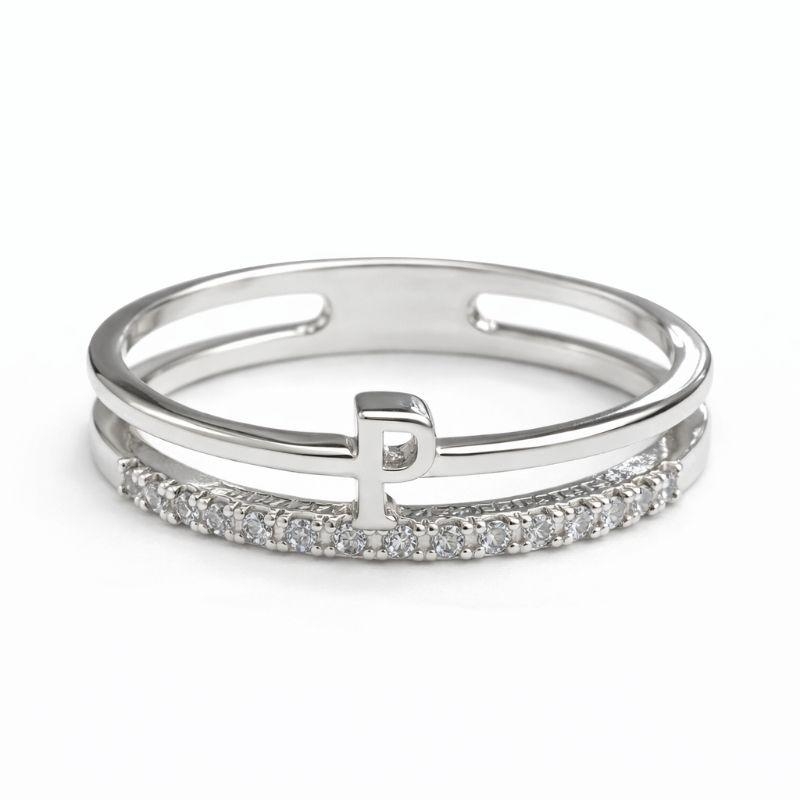 ANEL PERSONALIZADO LETRA COM LINHA CRAVEJADA