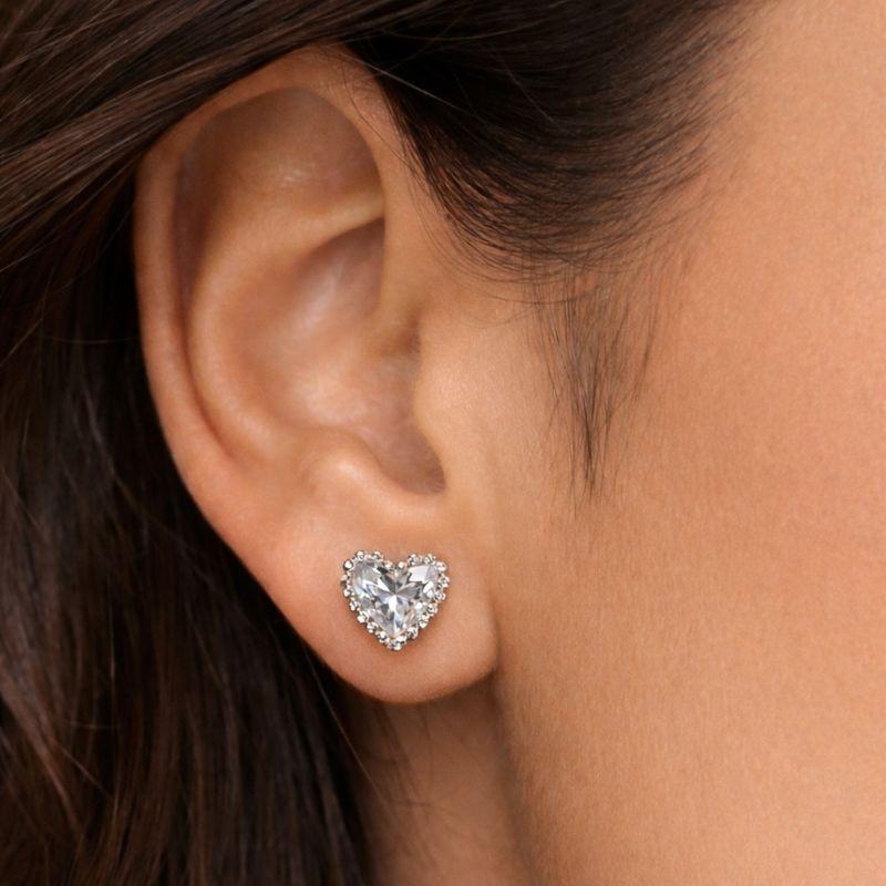 BRINCO M ZIRCONIA FORMATO CORAÇÃO MILIGRAM BANHO PRATA