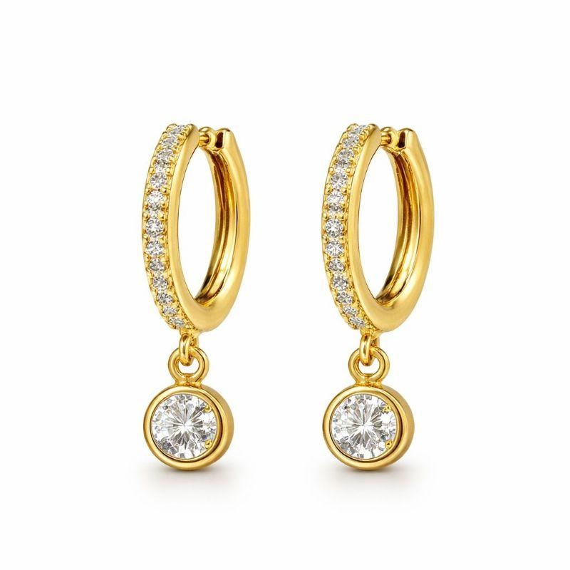 BRINCO ARGOLINHA CRAVEJADA PÊNDULO PONTO LUZ SEMI OURO