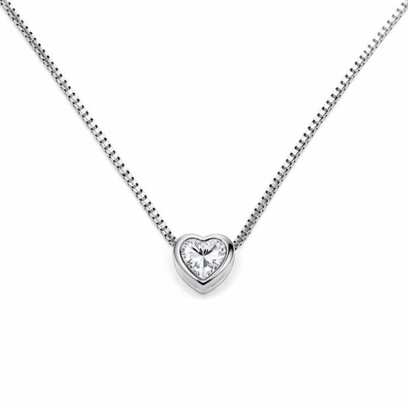 COLAR CORAÇÃO PONTO LUZ M 45CM SEMI PRATA