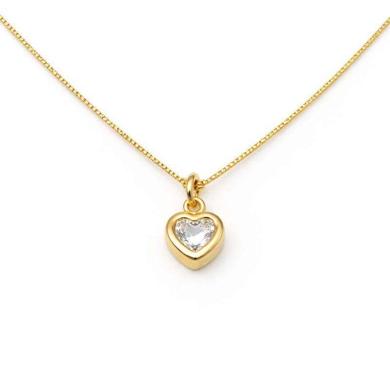 COLAR CORAÇÃO PONTO LUZ P 45CM SEMI OURO