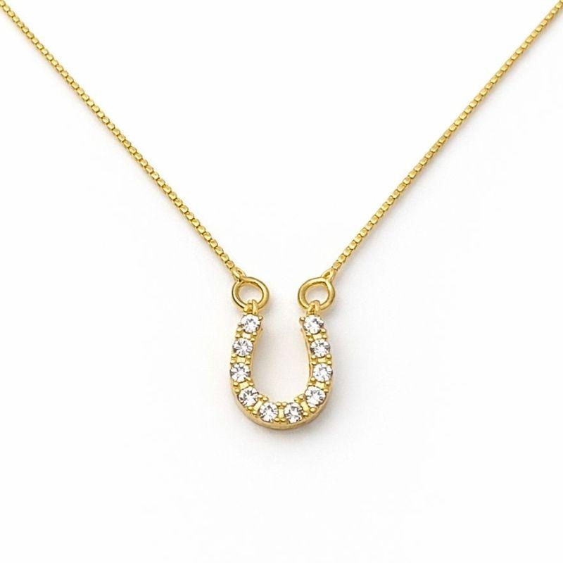 COLAR FERRADURA CRAVEJADO SEMI OURO 45CM