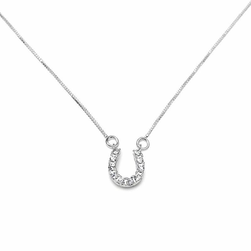 COLAR FERRADURA CRAVEJADO SEMI PRATA 45CM