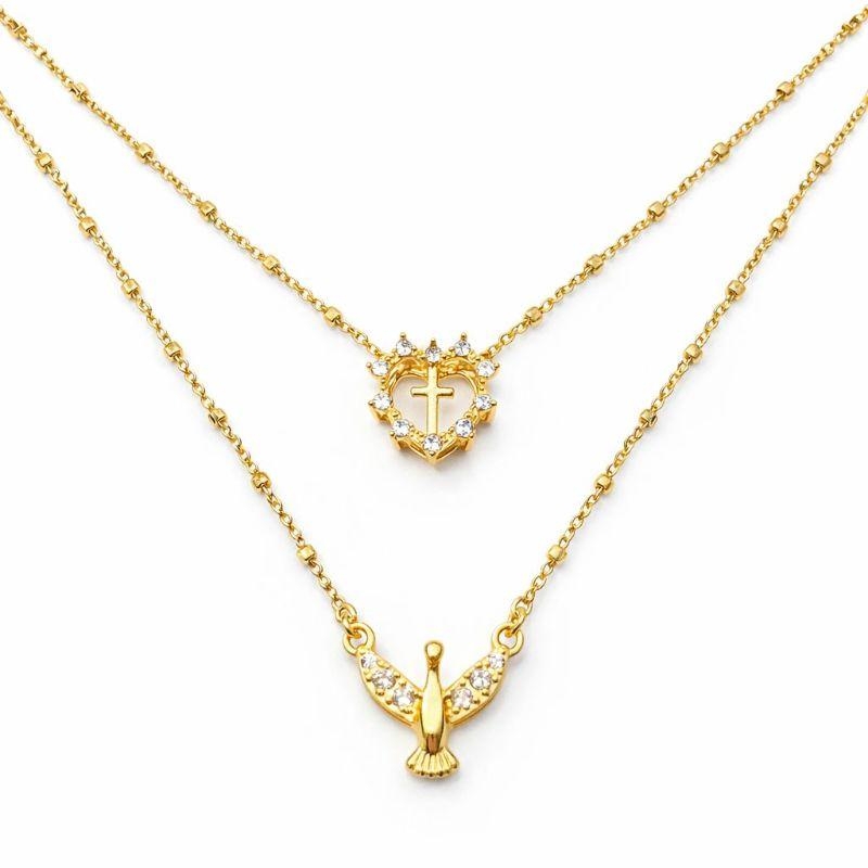 ESCAPULÁRIO FEMININO CRUCIFIXO E DIVINO SEMJI OURO