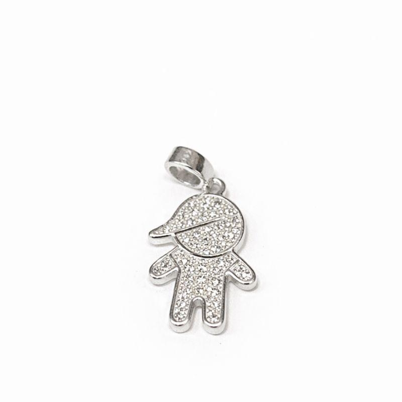 PINGENTE MENINO G CRAVEJADO SEMI PRATA