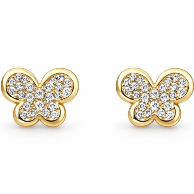 BRINCO BORBOLETA GLAM G CRAVEJADO G SEMI OURO