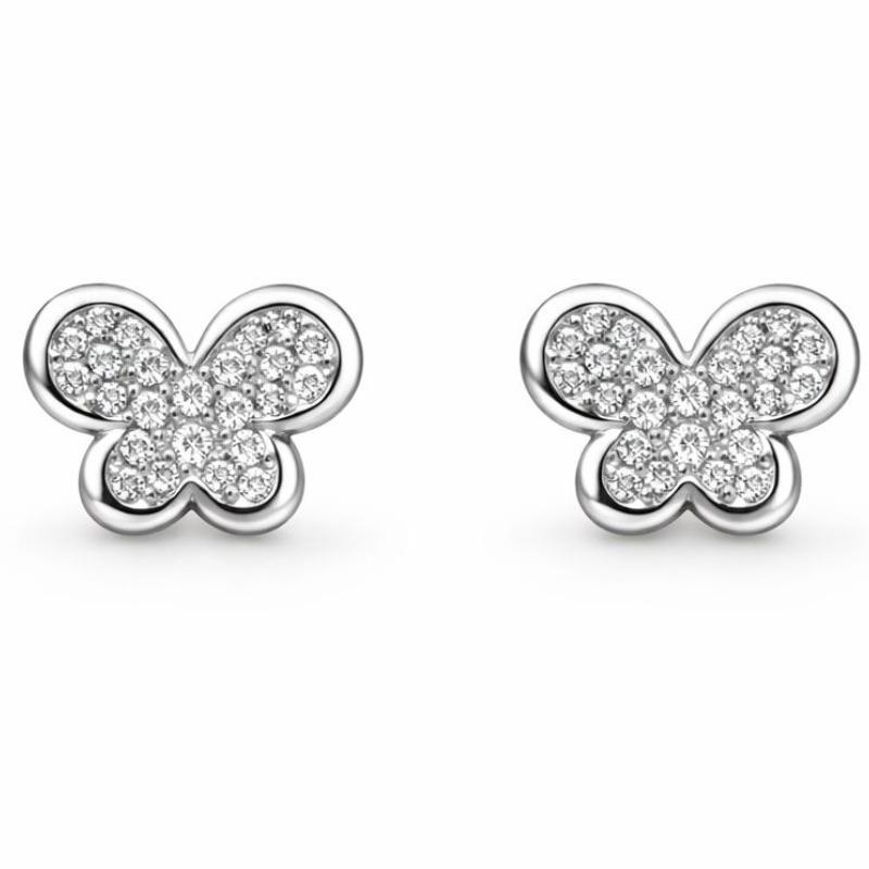 BRINCO BORBOLETA GLAM G CRAVEJADO G SEMI PRATA