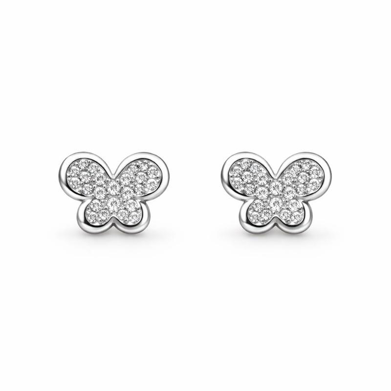 BRINCO BORBOLETA GLAM P CRAVEJADO SEMI PRATA