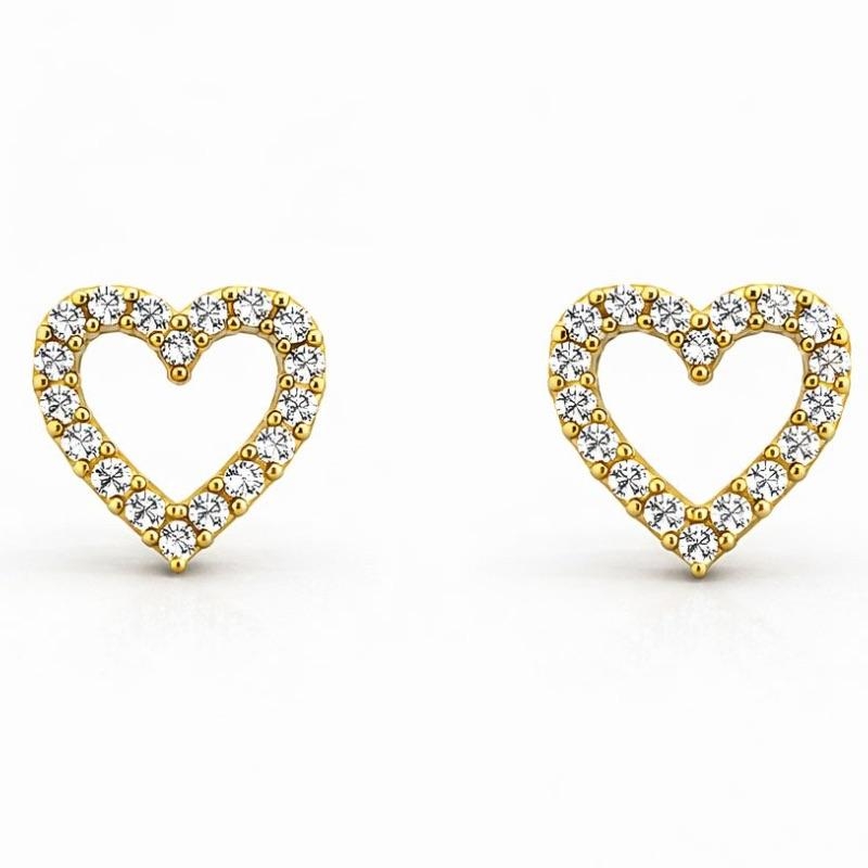 BRINCO CORACAO CRAVEJADO VAZADO G SEMI OURO