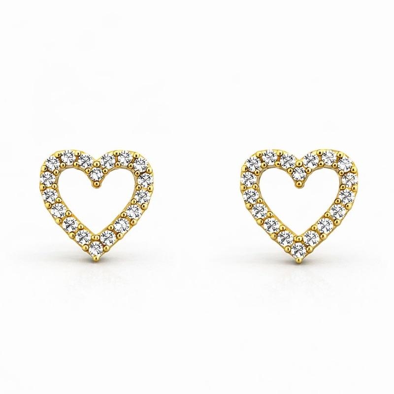 BRINCO CORACAO CRAVEJADO VAZADO M SEMI OURO