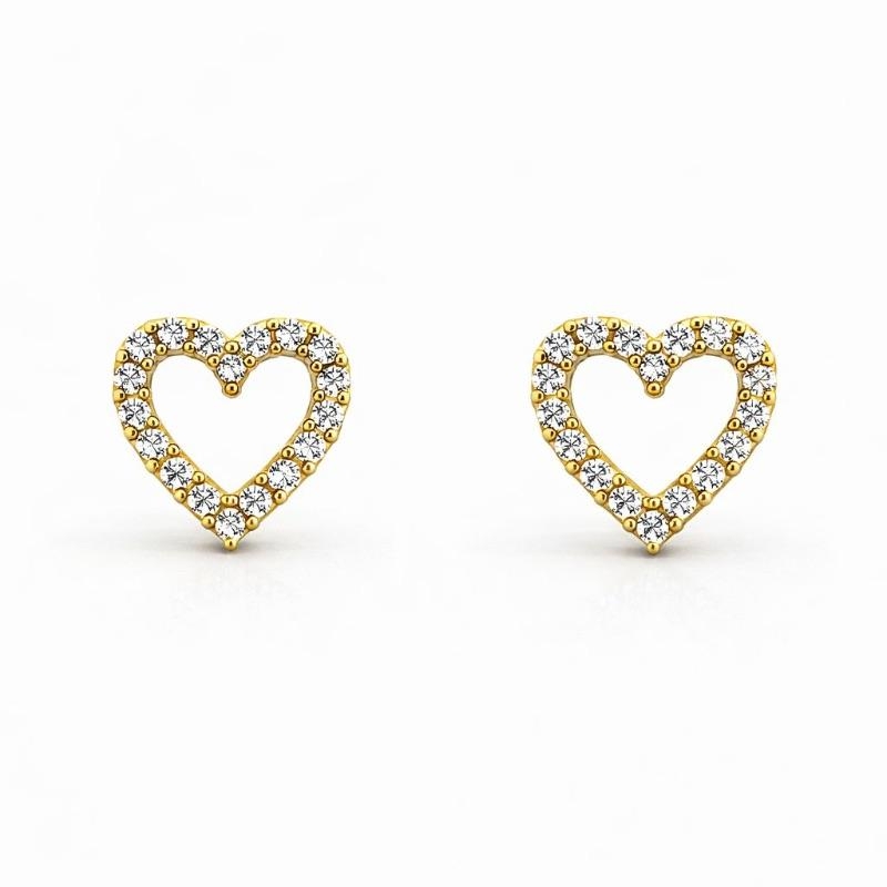 BRINCO CORACAO CRAVEJADO VAZADO P SEMI OURO