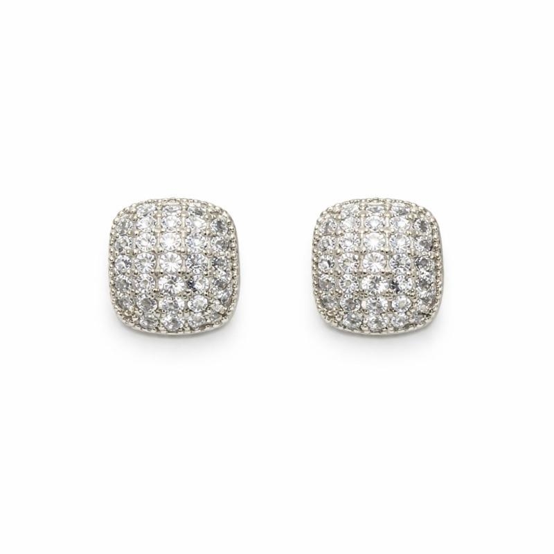 BRINCO RETANGULAR CRAVEJADO GLAM SEMI PRATA