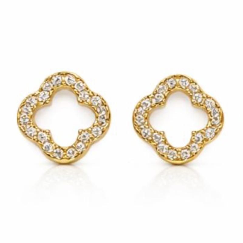 BRINCO TREVO CRAVEJADO VAZADO G SEMI OURO