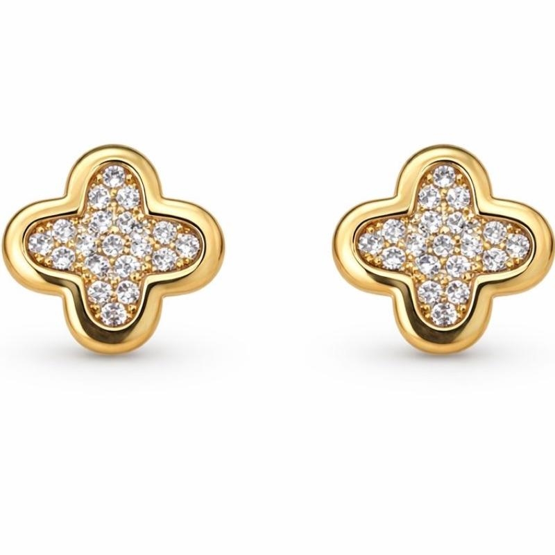 BRINCO TREVO GLAM CRAVEJADO G SEMI OURO