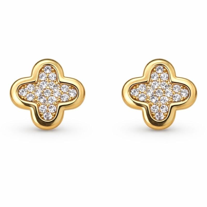 BRINCO TREVO GLAM CRAVEJADO M SEMI OURO