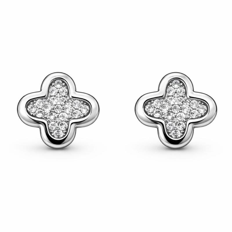 BRINCO TREVO GLAM CRAVEJADO M SEMI PRATA