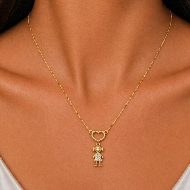 COLAR PINGENTE CORACAO 1 MENINA SEMI OURO