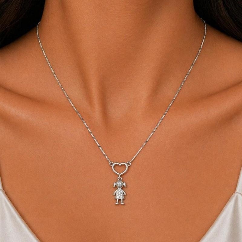 COLAR PINGENTE CORACAO 1 MENINA SEMI PRATA